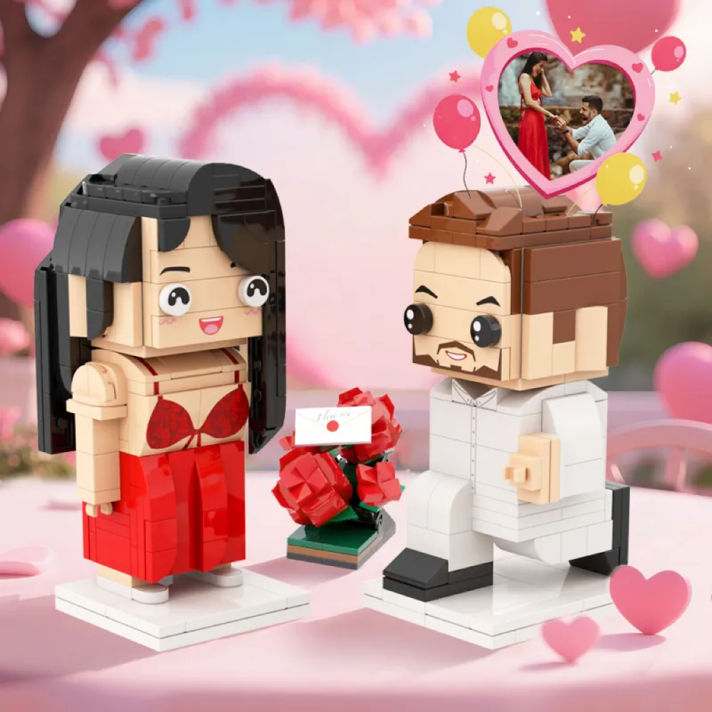 Customized  Full-body Brick Figure Couple Proposal Kneeling Brick Figures