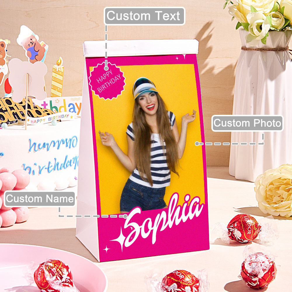 Personalized Treat Bag with Photo Name Snack Bag Birthday Party Favor Gift for Girl