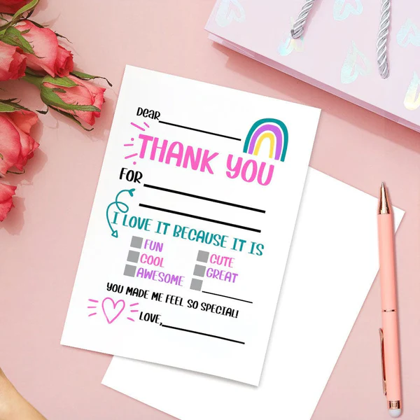 Rainbow Thank You Cards Fill In The Blank Thank You Gift Cards For Kids