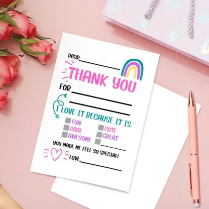 Rainbow Thank You Cards Fill In The Blank Thank You Gift Cards For Kids