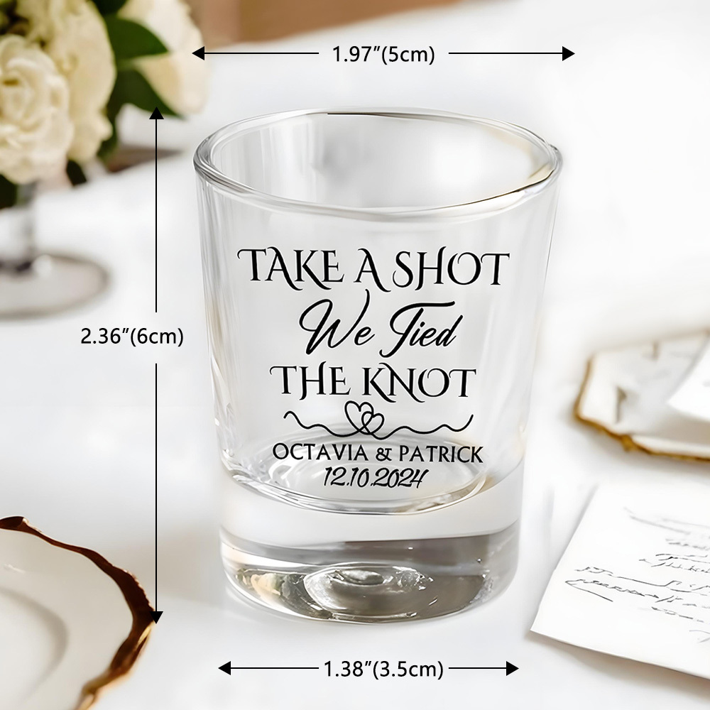 Personalized Take A Shot We Tied the Knot Shot Glasses with Name Set of 2 Bachelor Party Wedding Gift