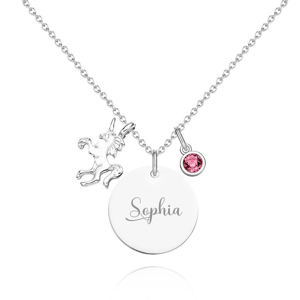 Personalized Unicorn Necklace with Birthstone Name Necklace Birthday Gift for Girls