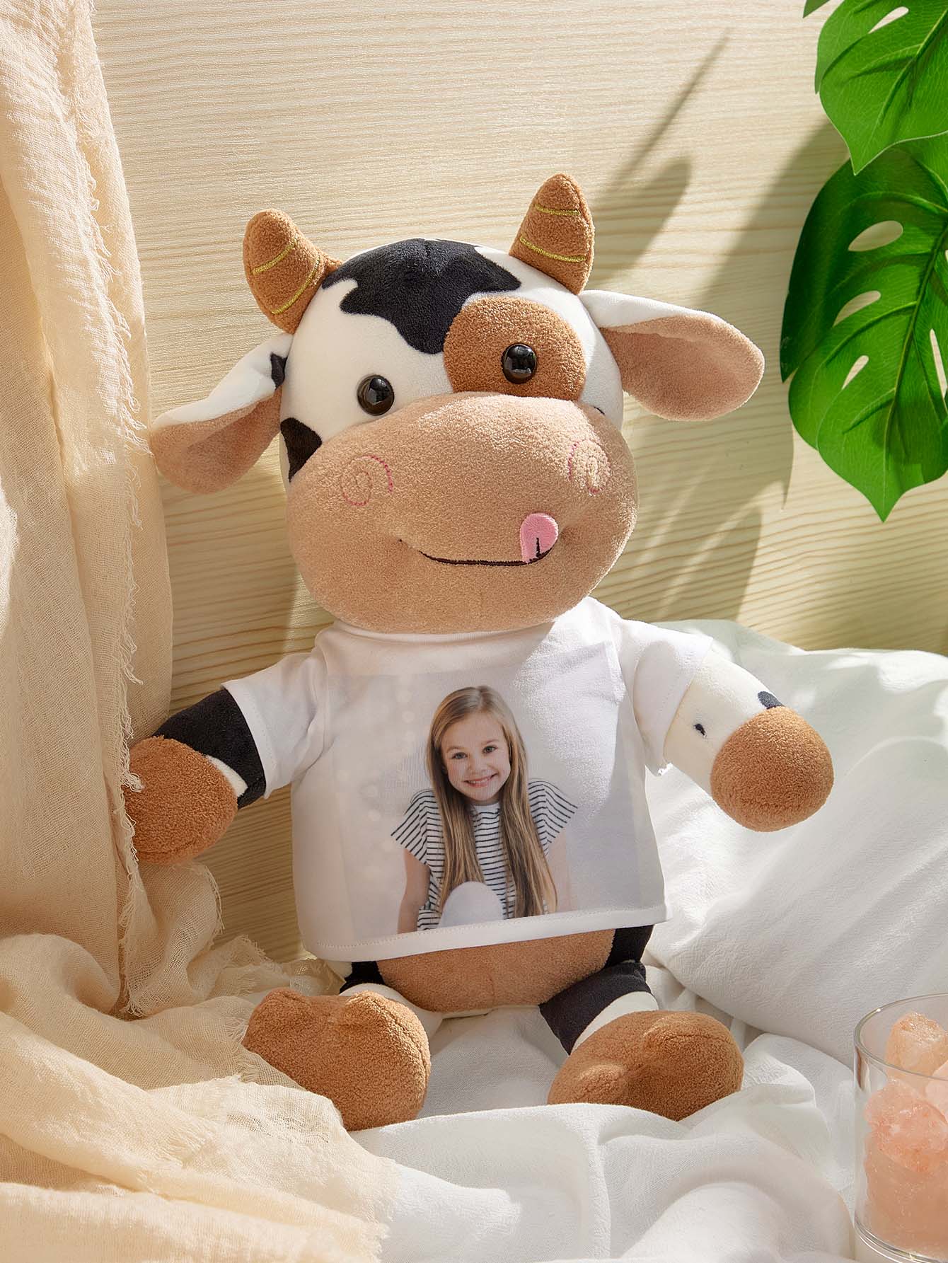 Personalized Cow Plush Stuffed Toy with Photo Gift for Kids