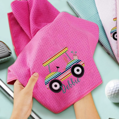 Personalized Golf Towel with Name Hanging Clip Golf Cart Towel Gift for Golf Lovers
