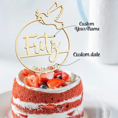 Custom Name Cake Topper Personalized Dove Wooden Cake Decoration