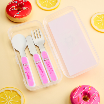 Personalized Kid’s Cutlery Set Cartoon Animal Fork Spoon Knife 3 Pcs Birthday Gift for Kids
