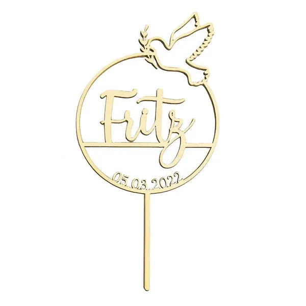 Custom Name Cake Topper Personalized Dove Wooden Cake Decoration