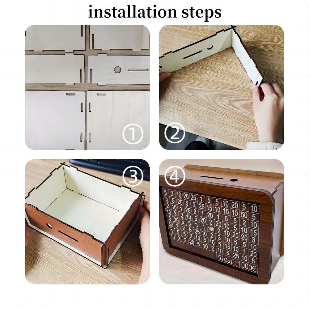 Wooden Money Box Reusable Money Box with Counter Piggy Bank for Adults Kids