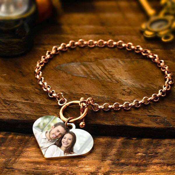 Custom QR Code Bracelets Personalised Photo Bracelet with Heart Pendant