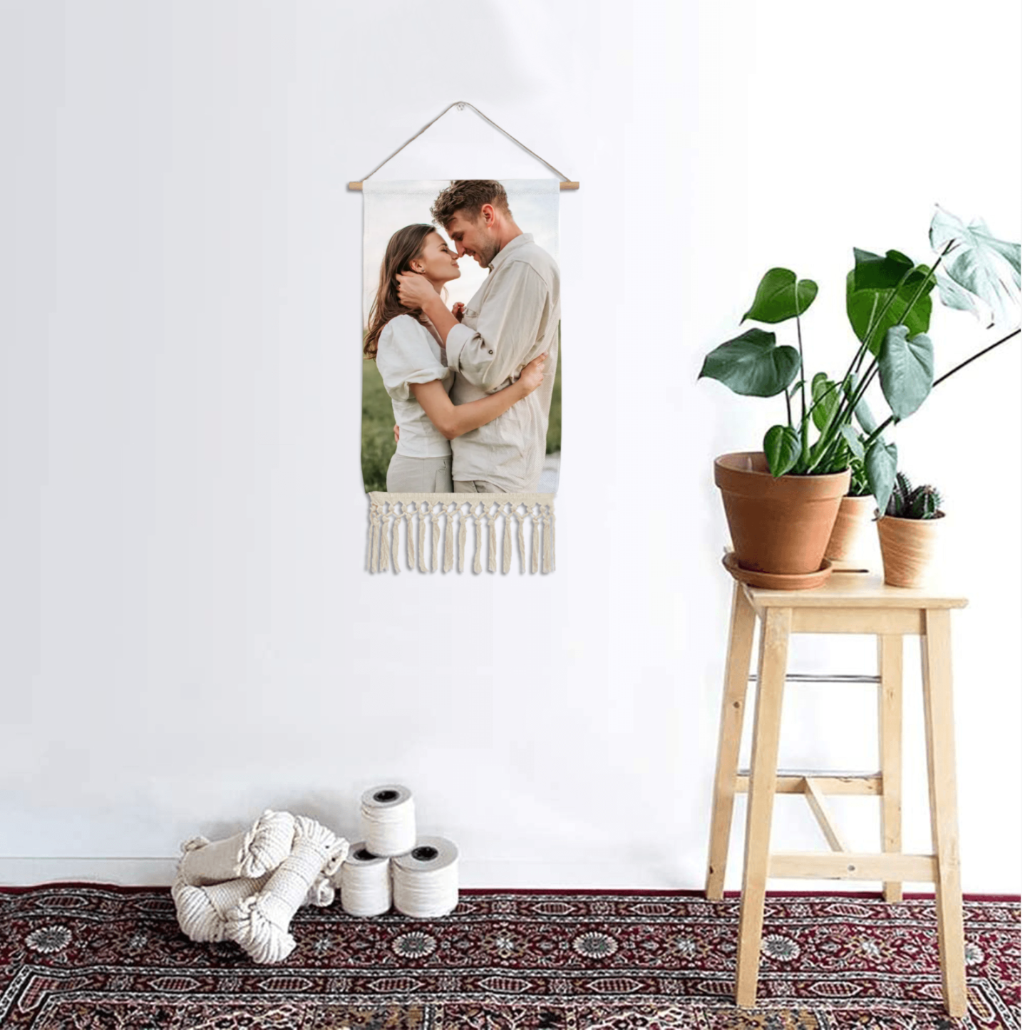 Custom Linen Wall Tapestry with Tassels – Personalized Boho Hanging Decor