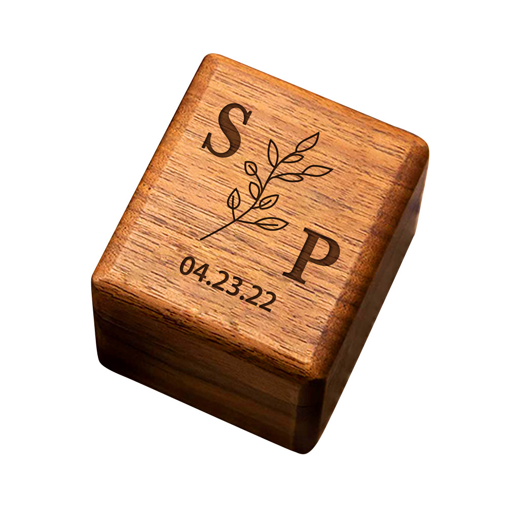 Personalized Triple Slot Ring Storage Wedding Engagement Proposal Wood Ring Box