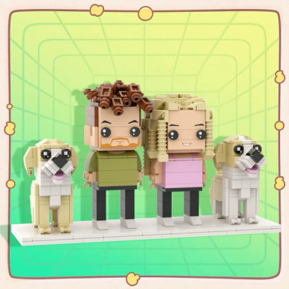 Custom Full-Body Brick Figures of 2 People and 2 Cute Dogs Personalized Anniversary Gift Birthday Gift