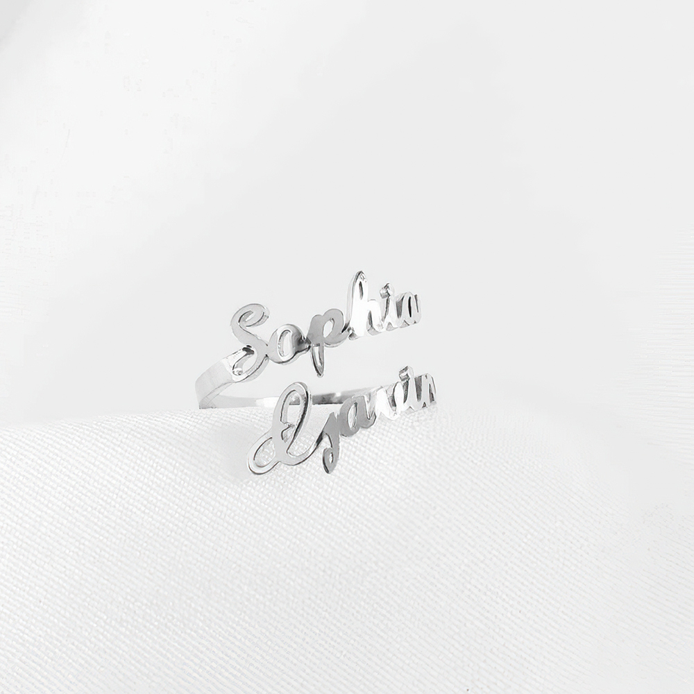 Personalized Two Names Ring Double Name Open Ring S925 Silver