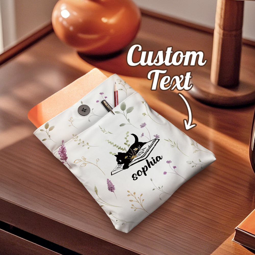 Personalized Floral Cat Book Cover with Pocket Book Cover Protector Gift for Reading Lovers