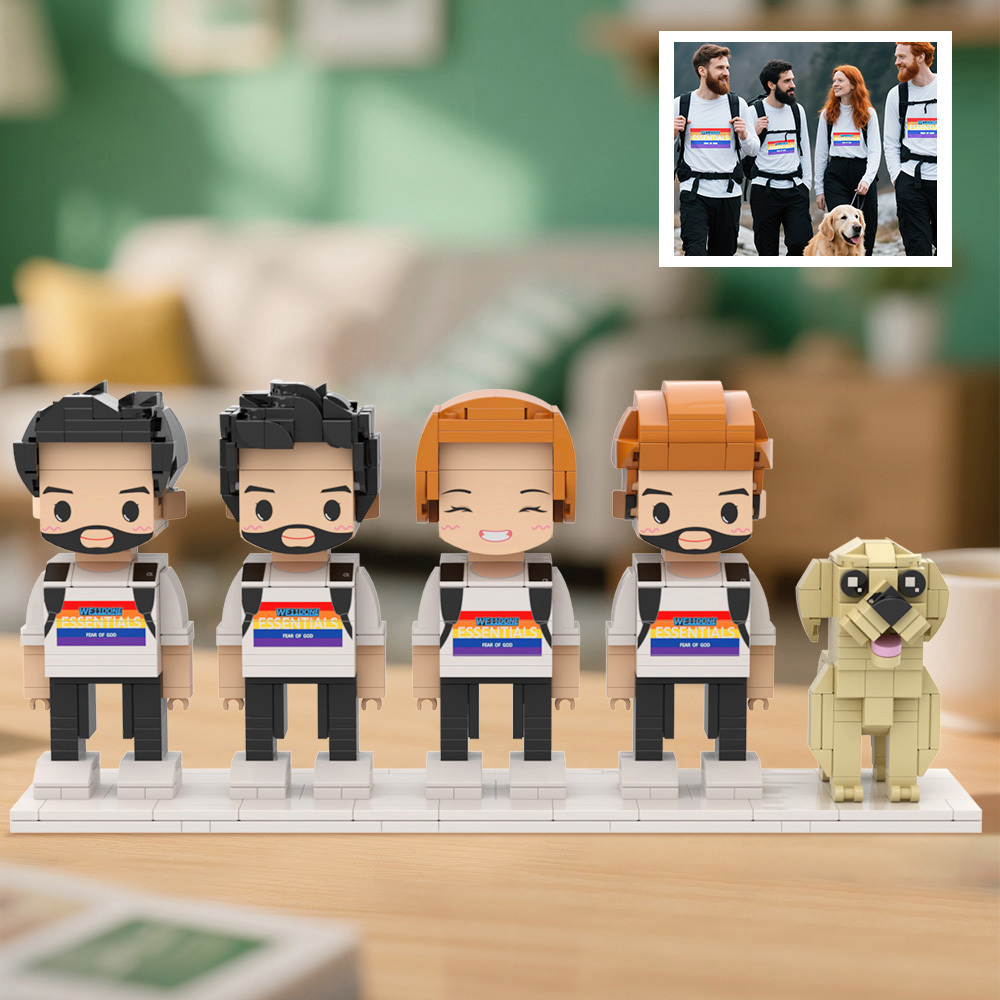 Custom Full-Body Cute Brick Figures of 4 People and Dog Personalized Anniversary Gift Birthday Gift