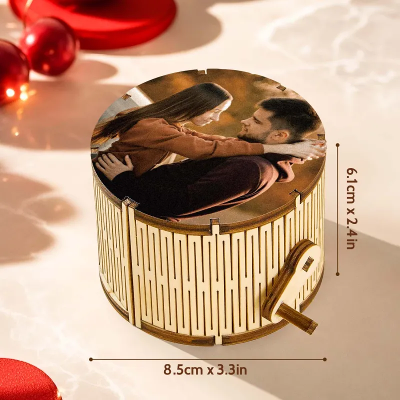 Custom Photo Cylindrical Hand Crank Music Box Can Play Music Without Phone