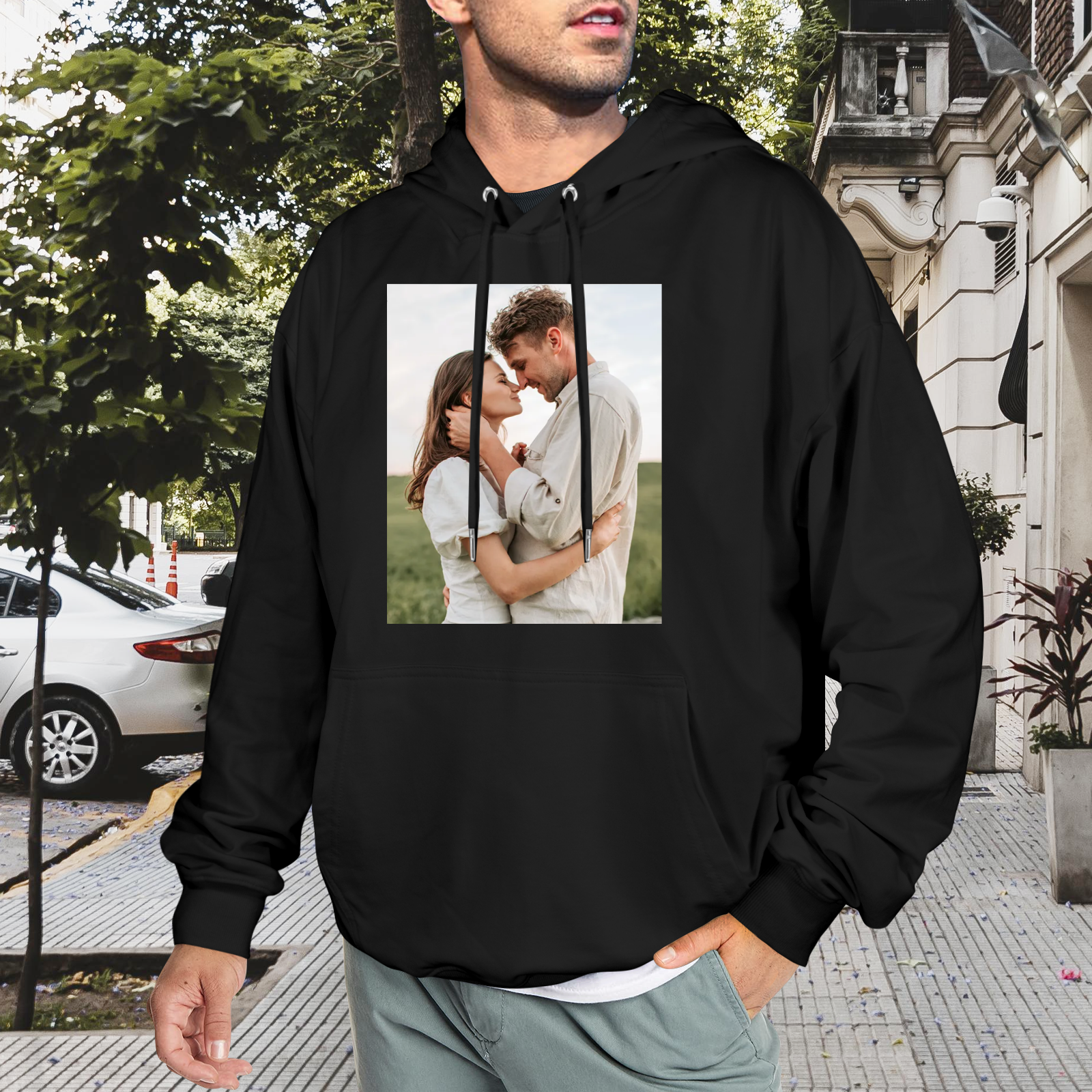 Custom Men's Pullover Hoodie – Personalized Front Print Hoodie with Kangaroo Pocket