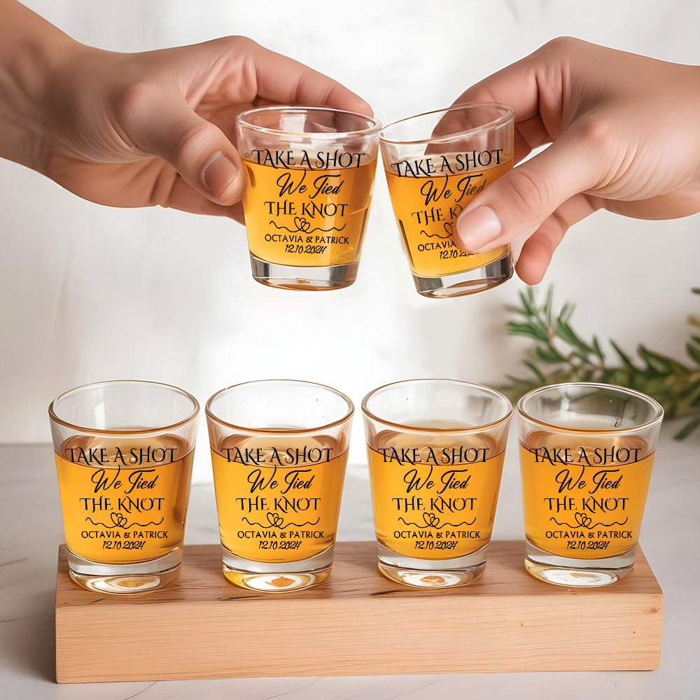 Personalized Take A Shot We Tied the Knot Shot Glasses with Name Set of 2 Bachelor Party Wedding Gift