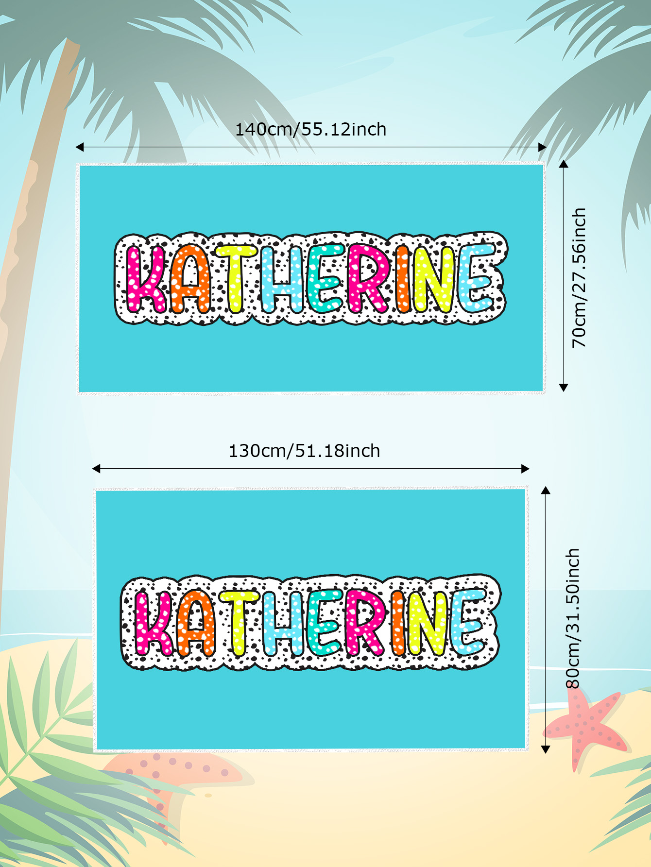 Personalized Dalmatian Dots Beach Towel with Rainbow Name Summer Vacation Bridesmaid Party Gift for Her