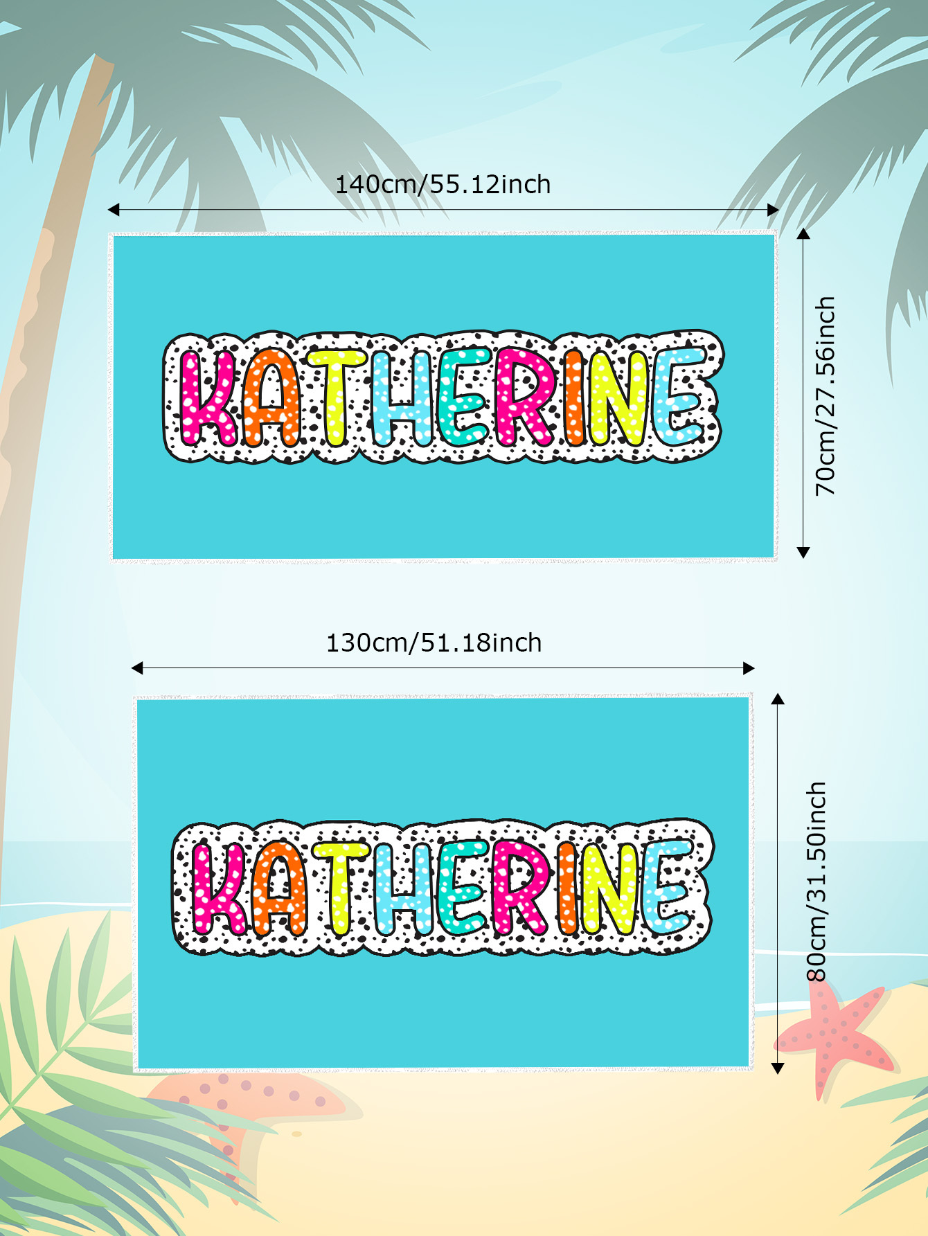 Personalized Dalmatian Dots Beach Towel with Rainbow Name Summer Vacation Bridesmaid Party Gift for Her