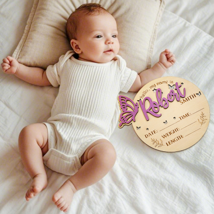 Personalized Butterfly Birth Announcement Sign Photo Prop Baby Shower Gift for Baby New Parents