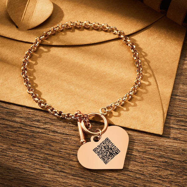 Custom QR Code Bracelets Personalised Photo Bracelet with Heart Pendant