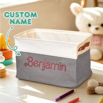 Personalized Storage Basket with Name Toy Bin Linen Organizer Gifts for Children