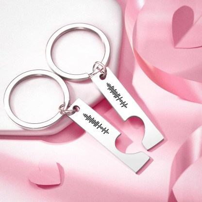 Custom Engraved Stainless Steel Scannable Music Code Couple Keychains
