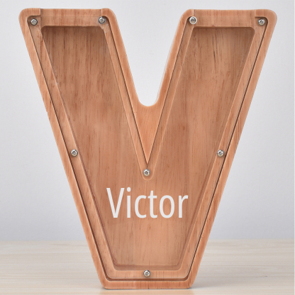 Custom Engraved Name Oak Wooden Letter Piggy Bank