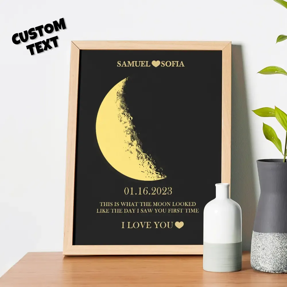 Custom Moon Phase and Names Wooden Frame with Your Text Custom Art Fra