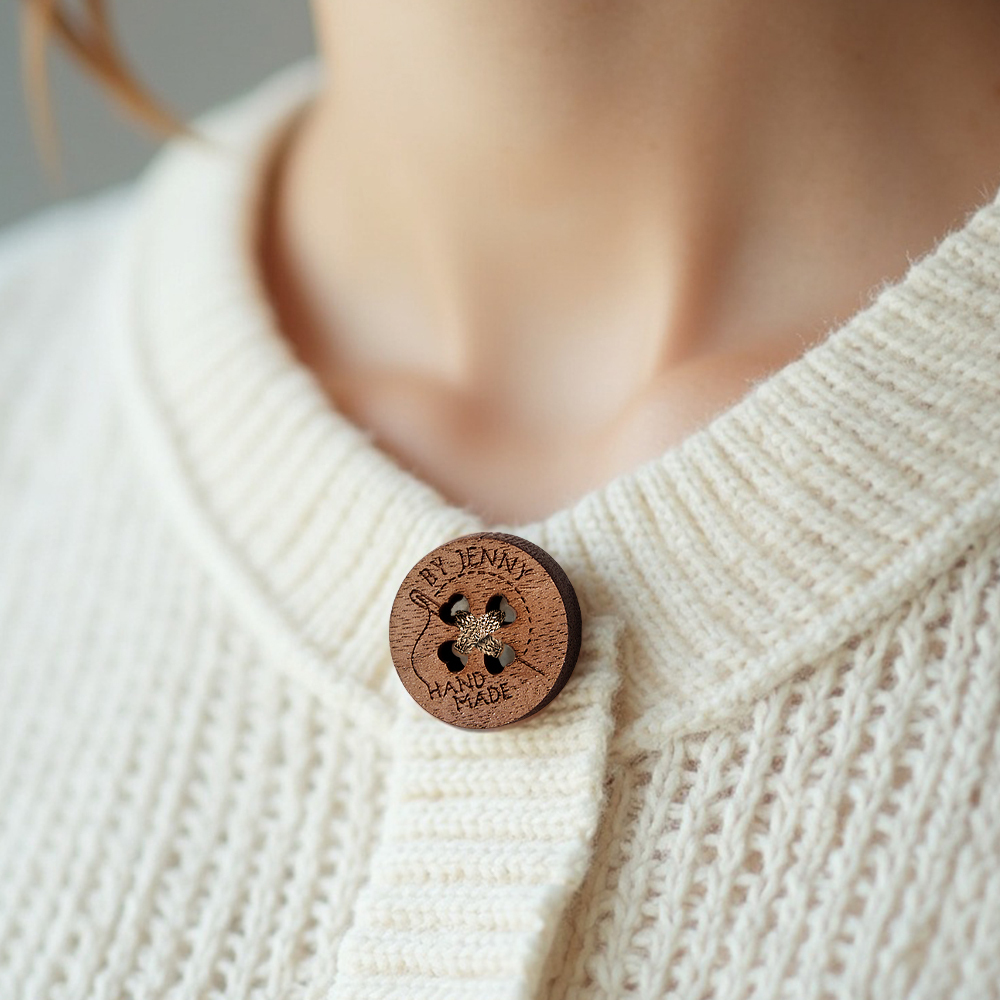 Personalized Handmade with Love Wooden Buttons Set of 15 Clothing Labels Gifts for Mother Grandma Knitting Crocheting Lovers