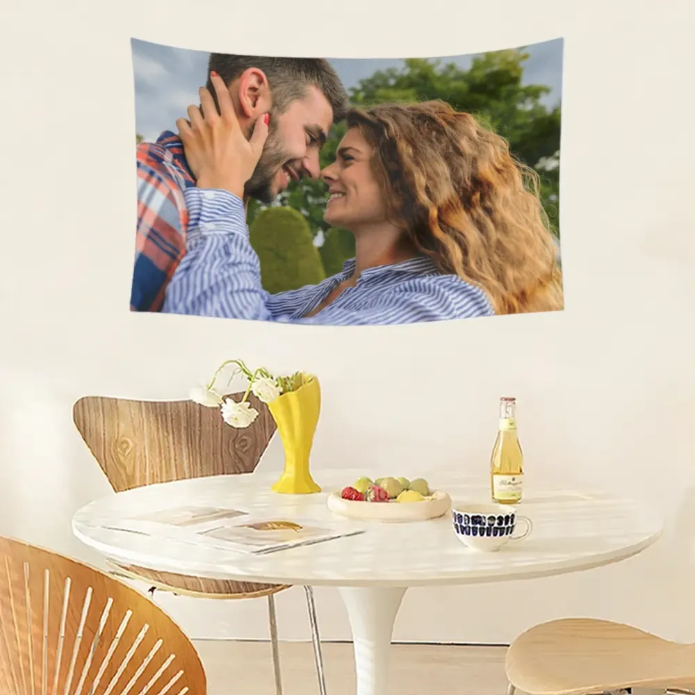 Custom Horizontal Linen-Feel Tapestry Wall Hanging Printed Blanket – Single-Sided Personalized Throw for Home or Gift