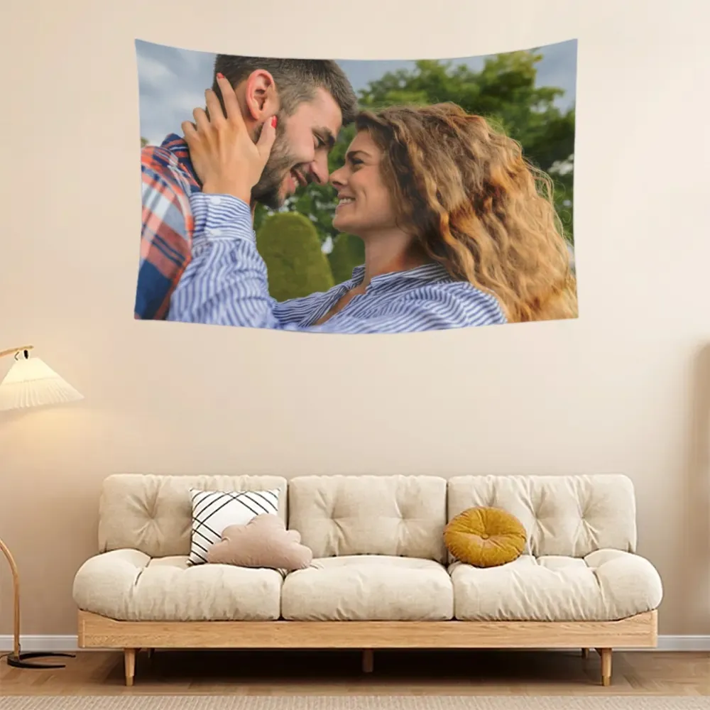 Custom Horizontal Linen-Feel Tapestry Wall Hanging Printed Blanket – Single-Sided Personalized Throw for Home or Gift