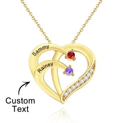 Engraved 2-4 Names Heart Shaped Necklace With Birthstone