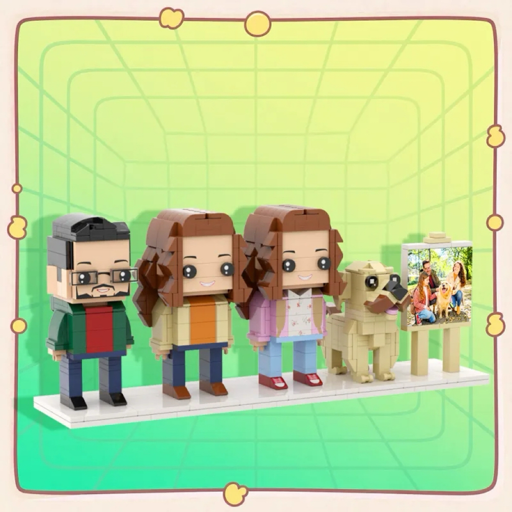 Custom Full-Body Brick Figures of 3 People and Cute Dog with Frame Personalized Anniversary Gift Birthday Gift