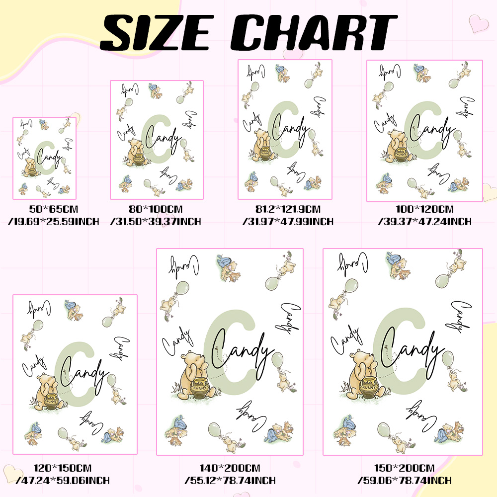 Personalized Winnie the Pooh Throw Blanket with Name Nursery Decor Birthday Baby Shower Gift for Kids