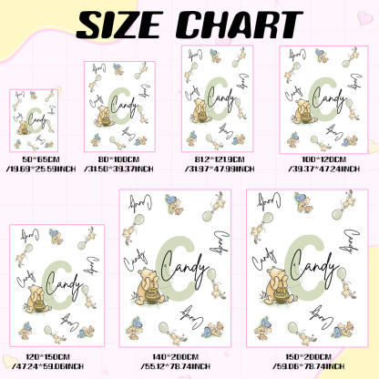 Personalized Winnie the Pooh Throw Blanket with Name Nursery Decor Birthday Baby Shower Gift for Kids