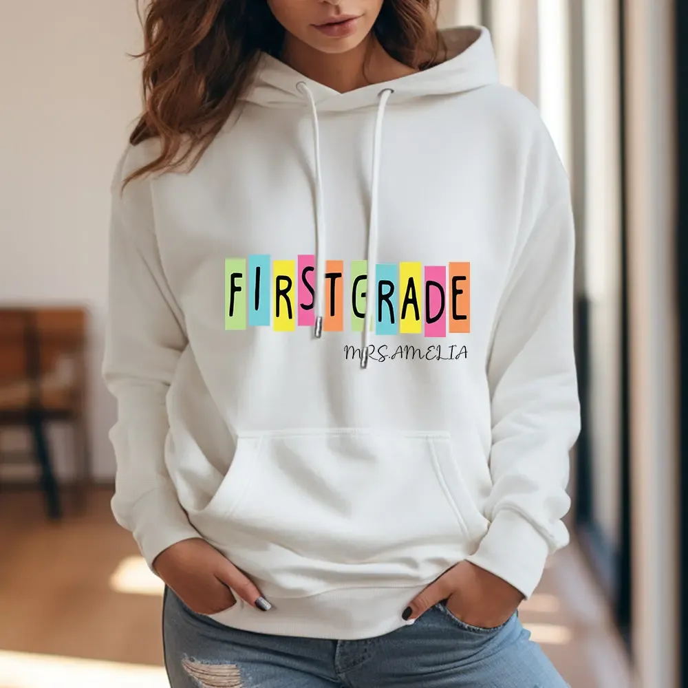 Personalized First Grade Hooded Sweatshirt Teacher Custom Name Hooded Sweatshirt Back to School Gifts