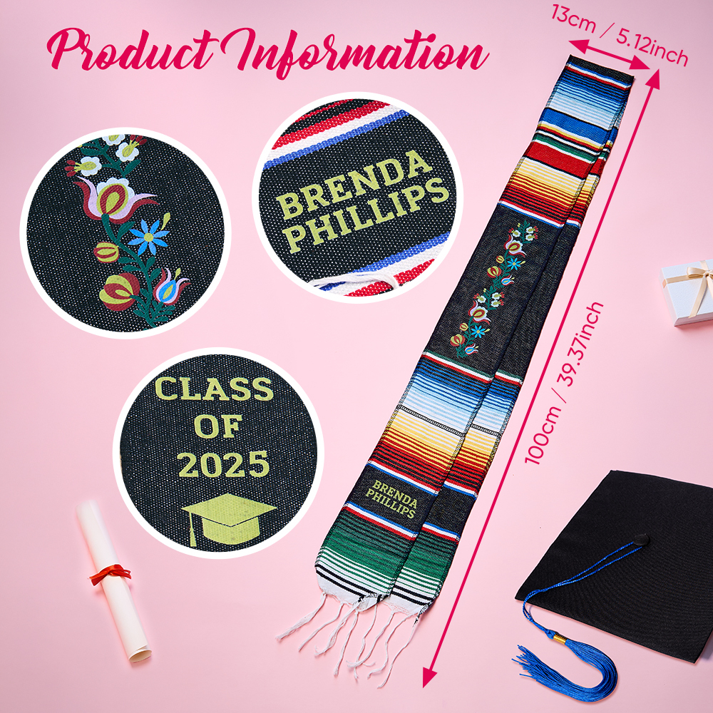 Personalized Mexican Graduation Stole Class of 2025 Graduation Gift for Graduates