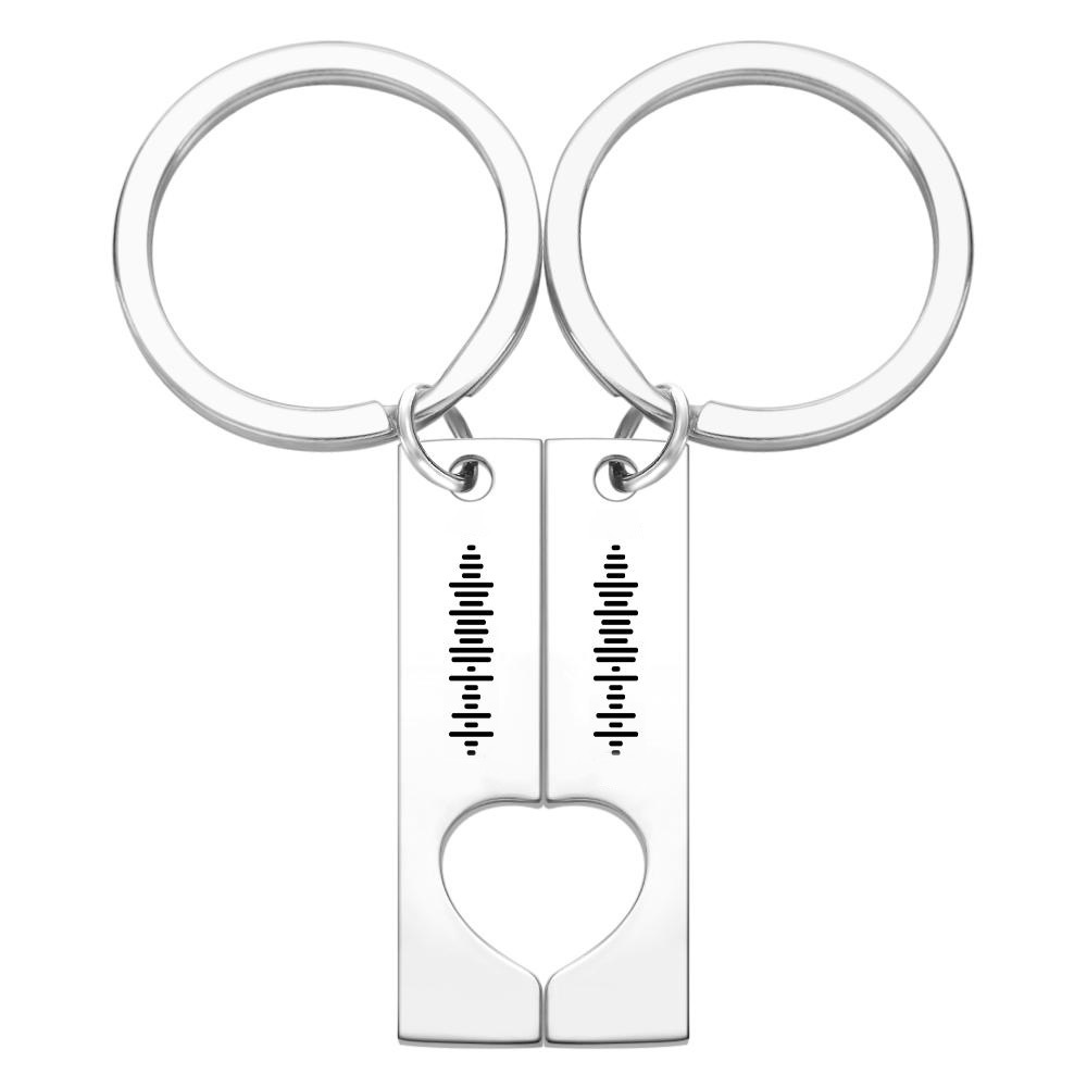 Custom Engraved Stainless Steel Scannable Music Code Couple Keychains