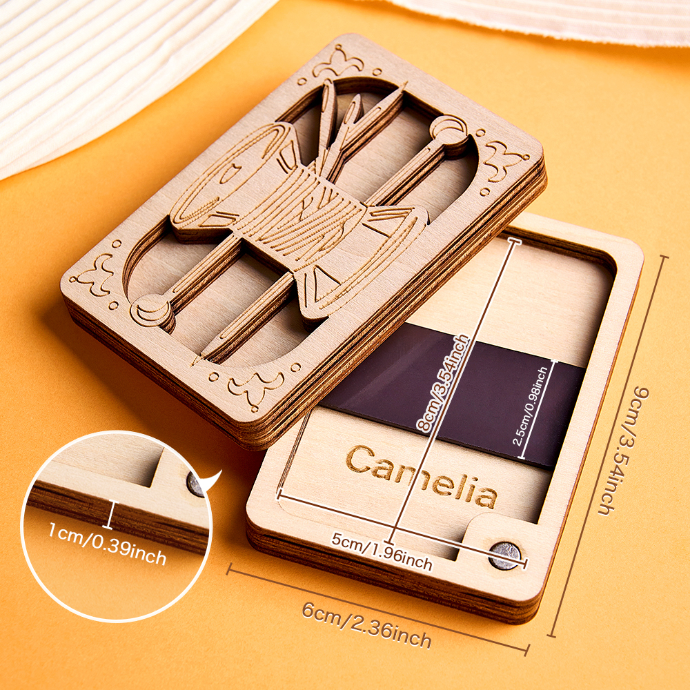 Personalized Wooden Needle Box Holder with Magnet Needle Storage Tool Gift for Craft Lovers