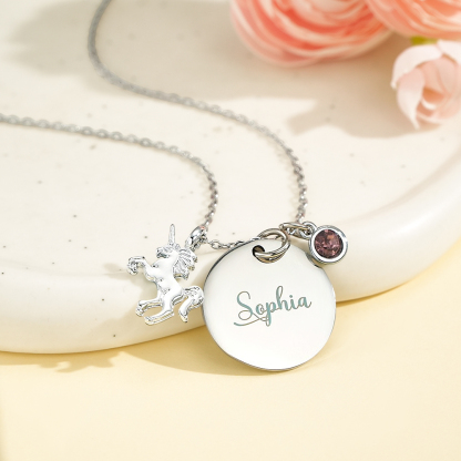 Personalized Unicorn Necklace with Birthstone Name Necklace Birthday Gift for Girls