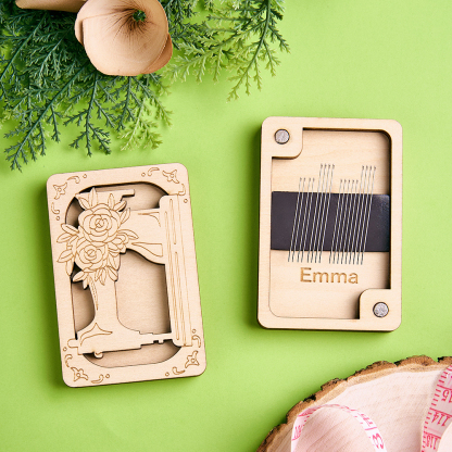 Personalized Wooden Needle Box Holder with Magnet Needle Storage Tool Gift for Craft Lovers