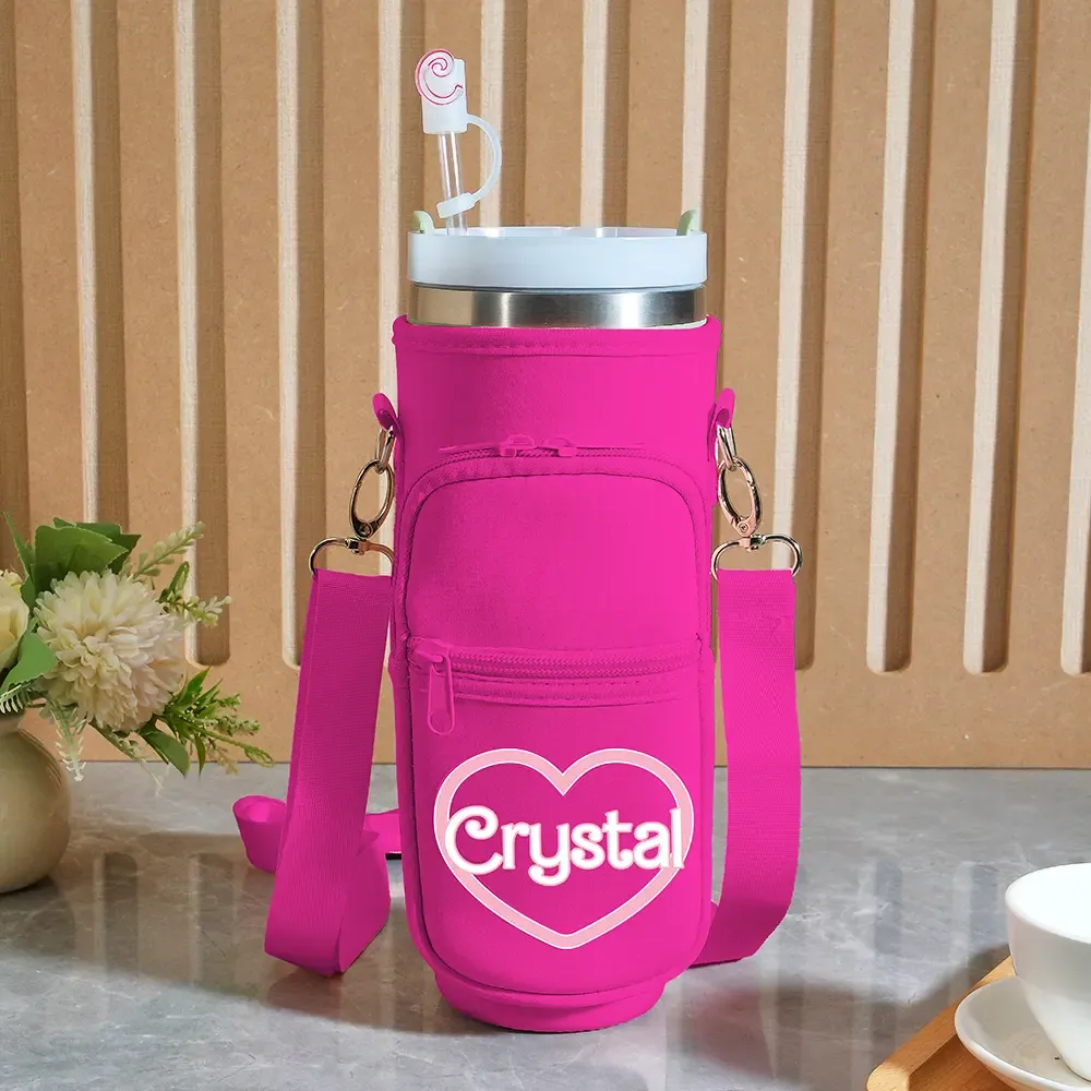 Personalized Water Bottle Carrier Bag for 40oz Stanley Tumbler with Straw Topper Pouch Gift for Her