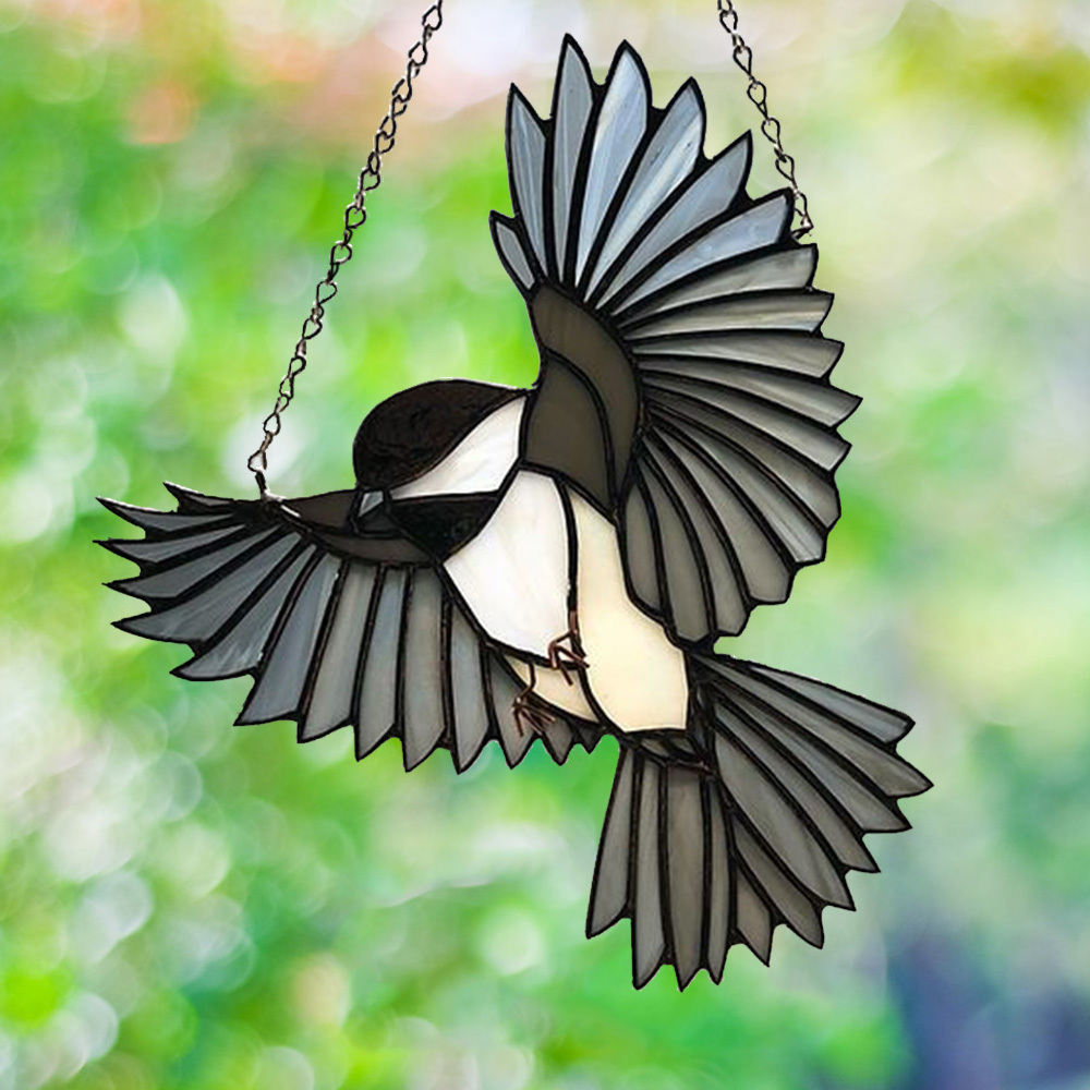 Glass Black Bird Suncatcher - Unique Window & Wall Hanging Gift for Bird Lovers