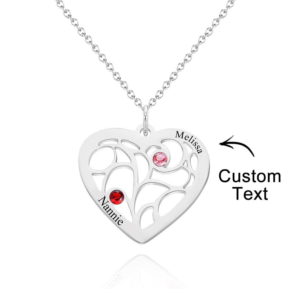Custom Engraved Name Heart Pendant Necklace with Birthstone
