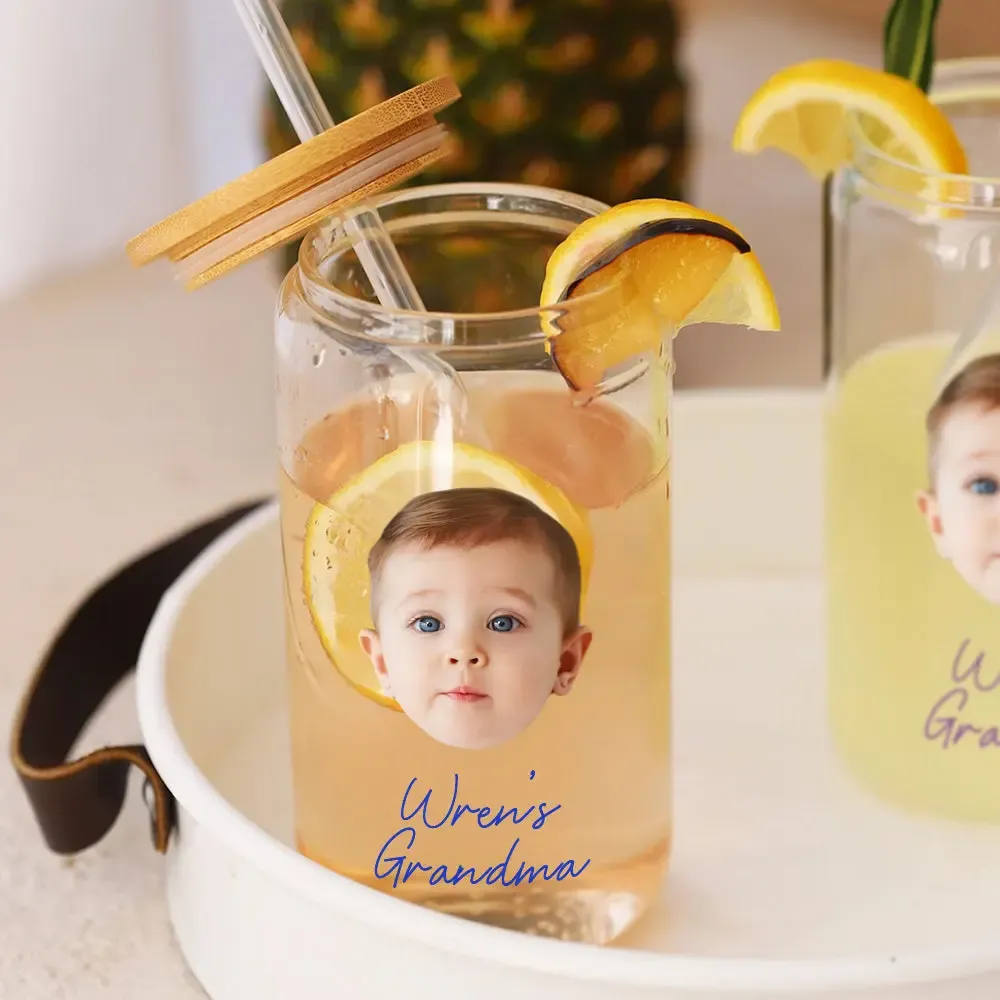 Personalized Face Tumbler Custom Glass Tumbler Glass Can Face Cup Gifts for Grandma