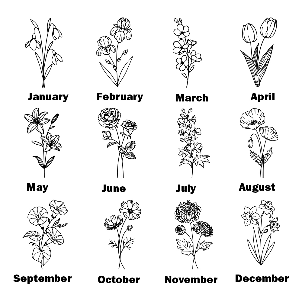 Personalized Birth Flower PU Leather Makeup Brush Bag with 8 Pcs Makeup Brushes Birthday Gift for Her