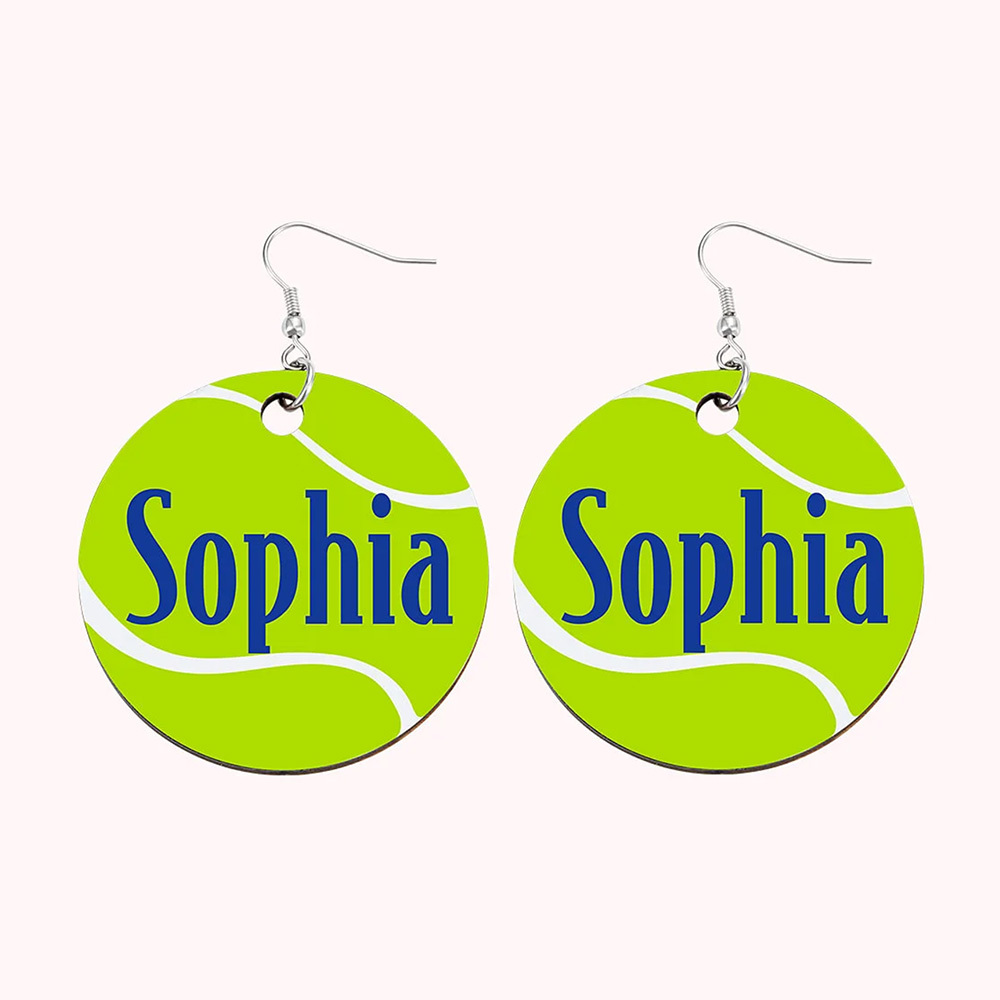 Personalized Wooden Tennis Earrings with Name Sport Earring Jewelry Gift for Her