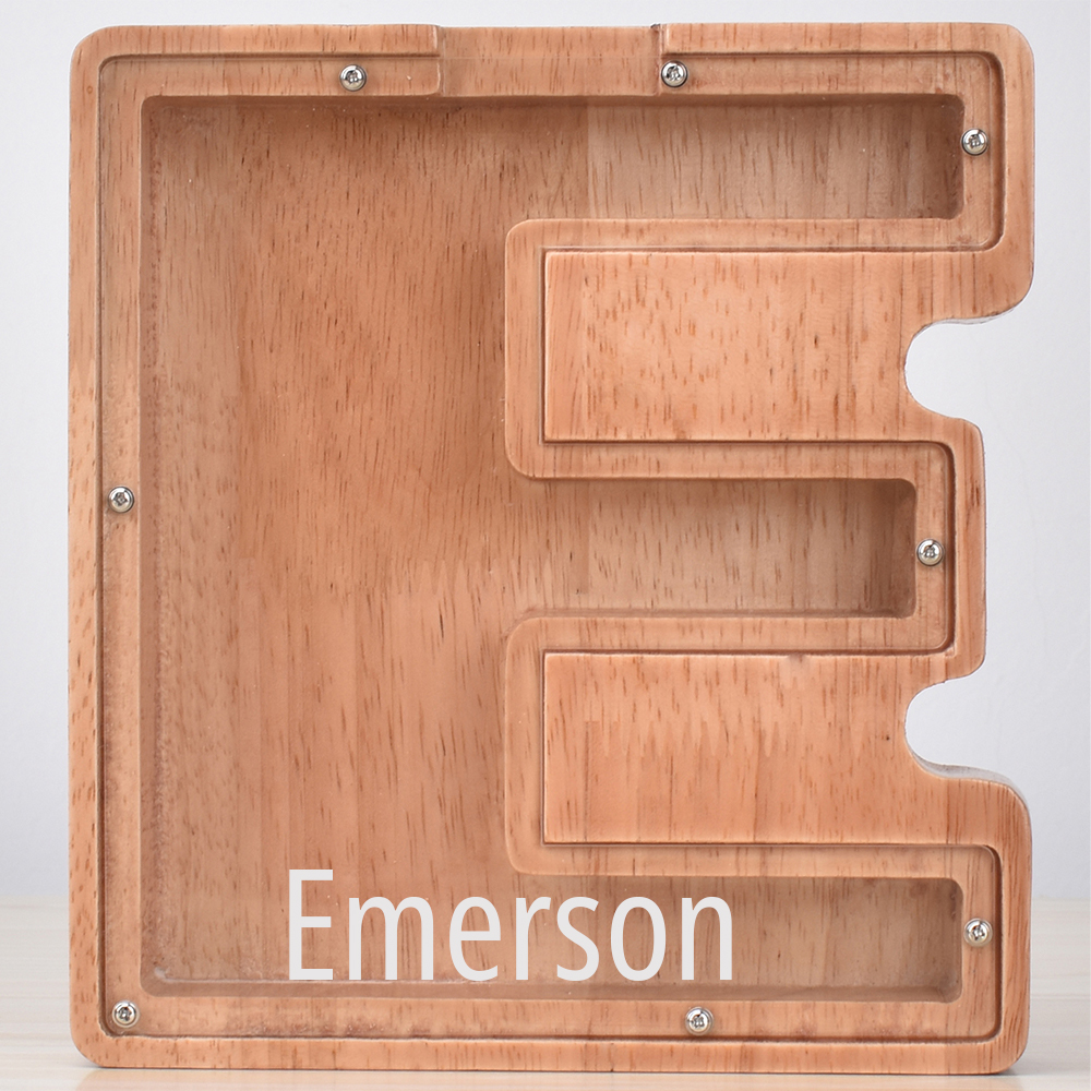 Custom Engraved Name Oak Wooden Letter Piggy Bank